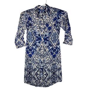 CAbi Navy and Cream Patterned Midi Dress